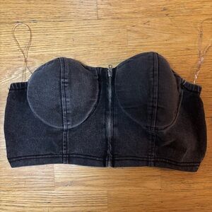 Story On Black Denim Front Zip Coastal Cowgirl Festival Whimsigoth Corset Top M